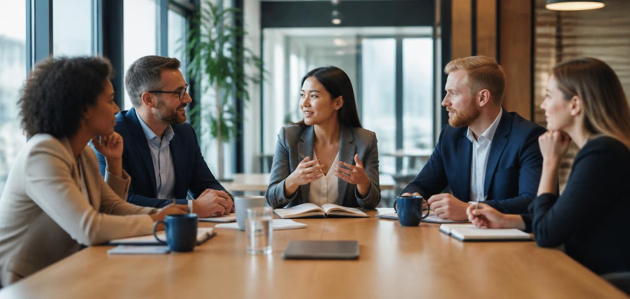 Business professionals collaborating during a strategy session